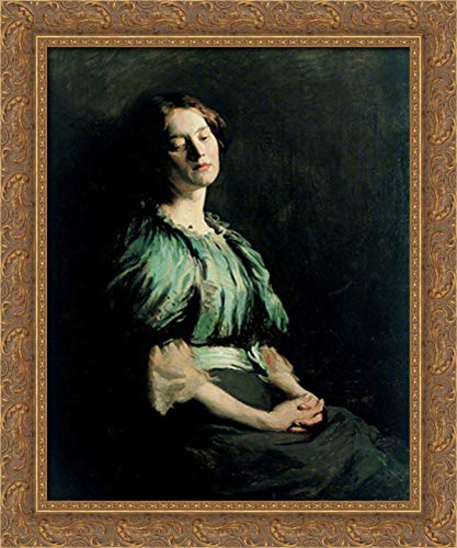 William Orpen 1899 Portrait of a Girl in Green Dress - 20x24 Gold Ornate Wood Framed Canvas Art - Vintage Home Decor for Living Room, Bedroom & Office