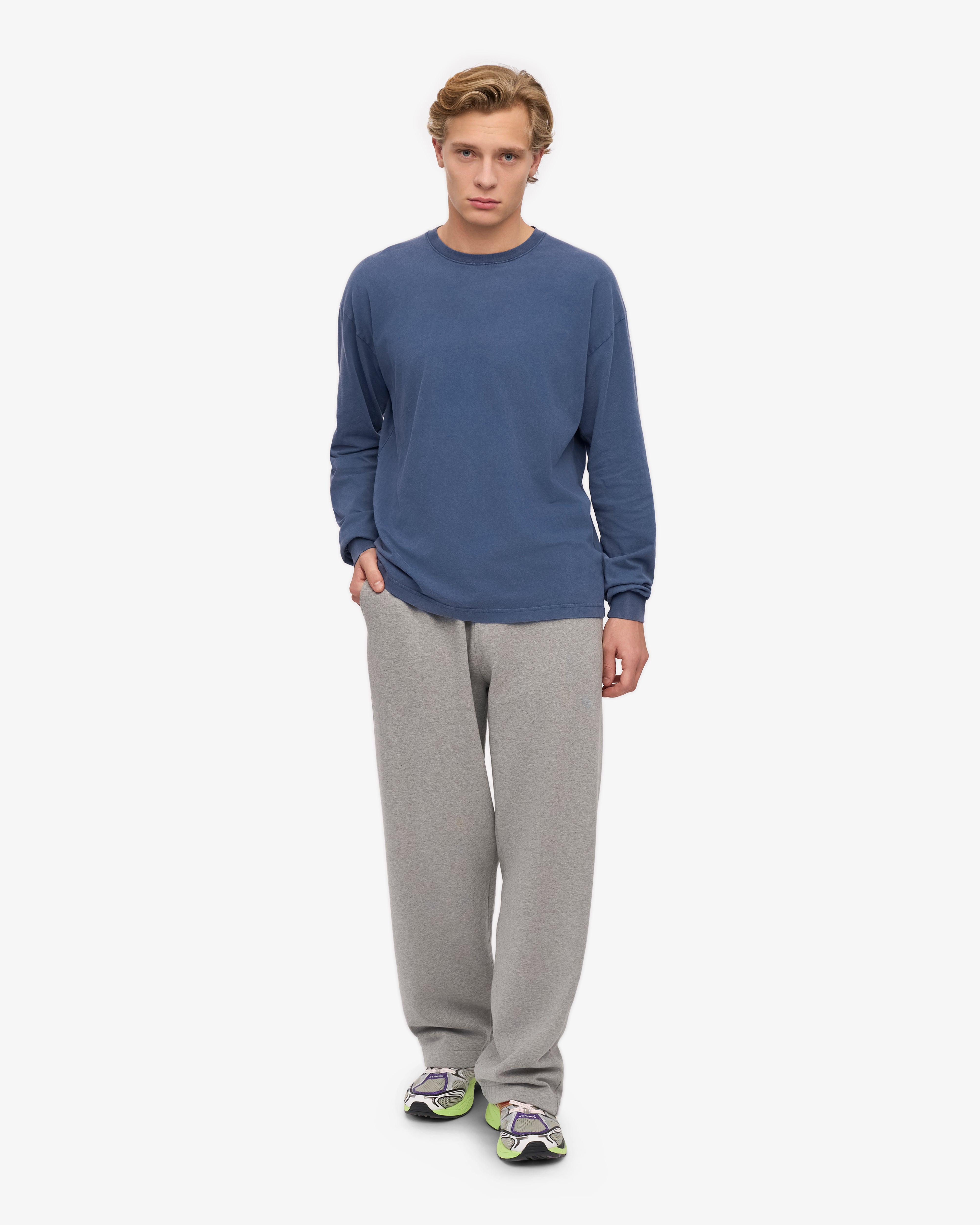 Oversized Organic Long Sleeve T-Shirt for Women & Men - Soft Cotton Comfort Fit - Neptune Blue - Casual Loungewear & Streetwear Style