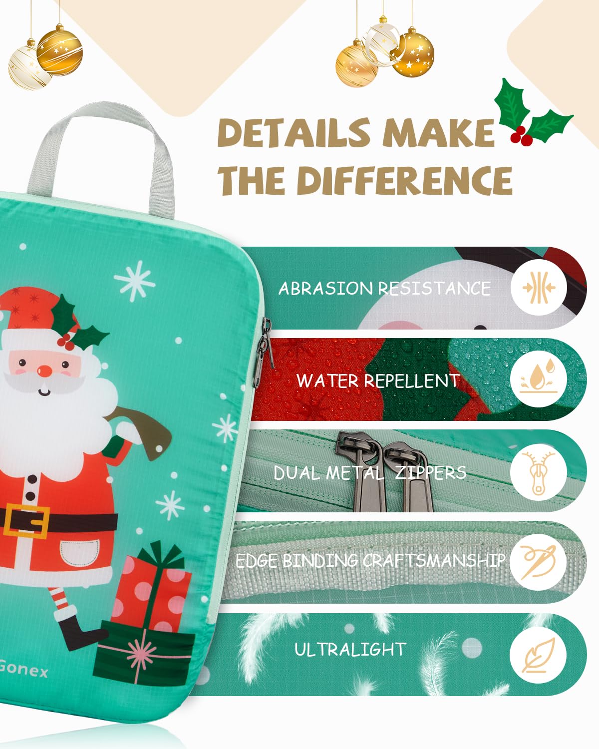 Gonex 4-Piece Expandable Compression Packing Cubes Set - Christmas Pattern Travel Luggage Organizers for Suitcases & Carry-On Bags | Perfect for Vacation, Business Trips & Weekend Getaways