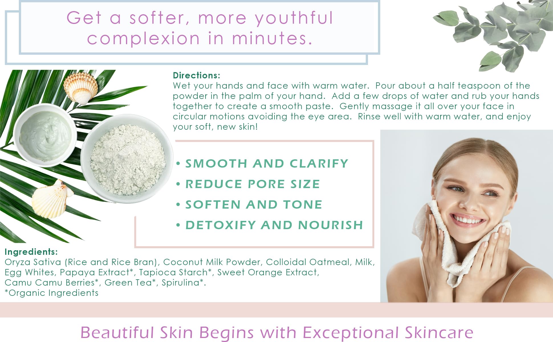 All Natural Rice & Papaya Enzyme Powder with Egg Whites - Gentle Face Exfoliator for Pore Purifying - Anti-Aging Treatment for Wrinkles, Sagging & Dry Skin - Improves Skin Tone & Texture - 2.1 oz - Perfect for Daily Skincare Routine & Spa Treatments