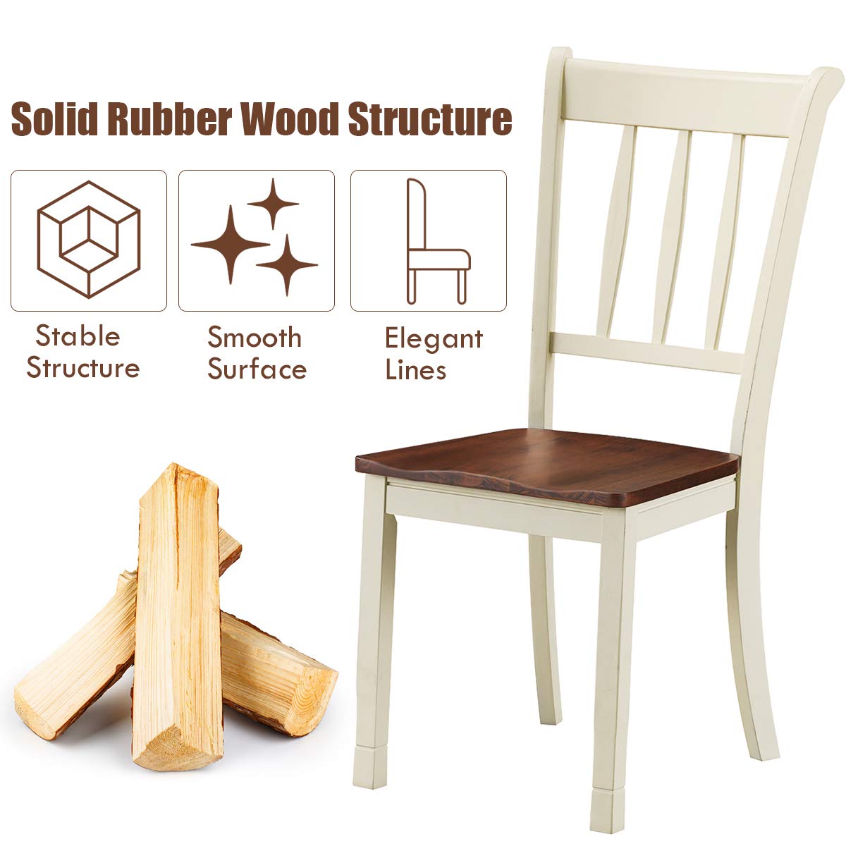Giantex Solid Rubber Wood Dining Chairs Set of 2 - Armless Kitchen Chairs with Sturdy Frame, Easy Assembly Side Chairs for Farmhouse Dining Room - Perfect for Kitchen, Breakfast Nook & Small Space Dining