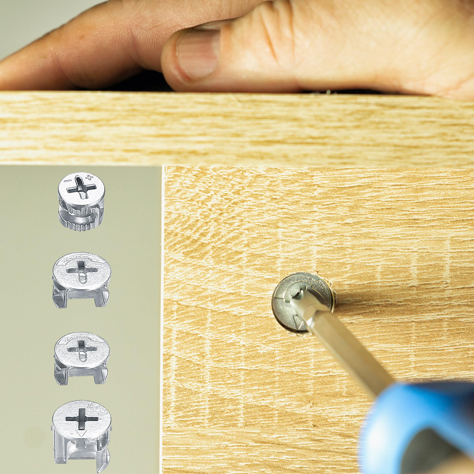 100 Pcs Furniture Cam Lock Nuts - 4 Size Options (11.8x10/14.6x11.5/14.7x13.5/14.5x9.5mm) - Cabinet Hardware Connectors for DIY Furniture Assembly, Woodworking Projects & Home Improvement