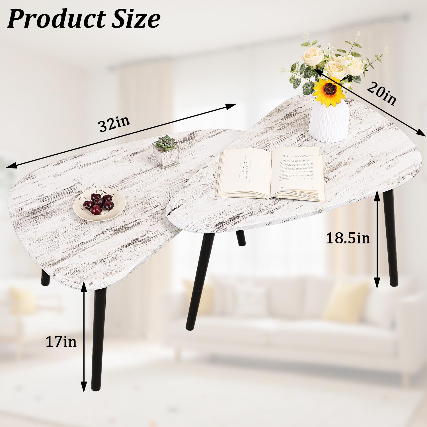 Modern Minimalist Irregular Nesting Coffee Tables Set of 2 - Triangle Side Tables for Living Room, Bedroom, Office - Sofa, Bedside & Apartment Decor - Space-Saving Home Furniture for Small Spaces