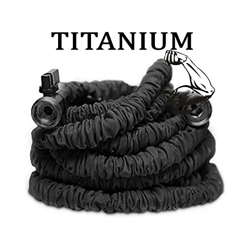 100' Professional Grade Expandable Garden Hose by Titanium - Heavy Duty V2 with Corrosion Resistant Brass Connectors & Reinforced Latex Core for Superior Durability - Perfect for Lawn Care, Car Washing, and Outdoor Watering Tasks