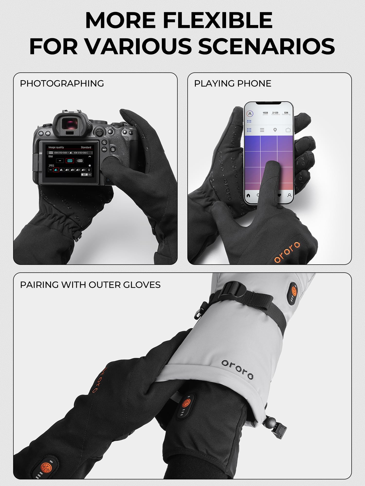 ORORO Heated Gloves Liner for Men & Women - Lightweight Battery Heated Gloves for Skiing, Snowboarding & Winter Sports - USB Rechargeable (Charger Not Included) - Stay Warm in Cold Weather