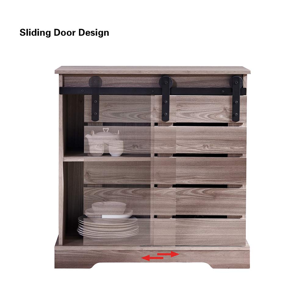 Rustic Barn Door Storage Cabinet - Farmhouse Style Sliding Wood Accent Chest with Adjustable Shelves | Entryway Organizer, Kitchen Buffet, Home Office Furniture for Living Room, Bedroom & Dining Area