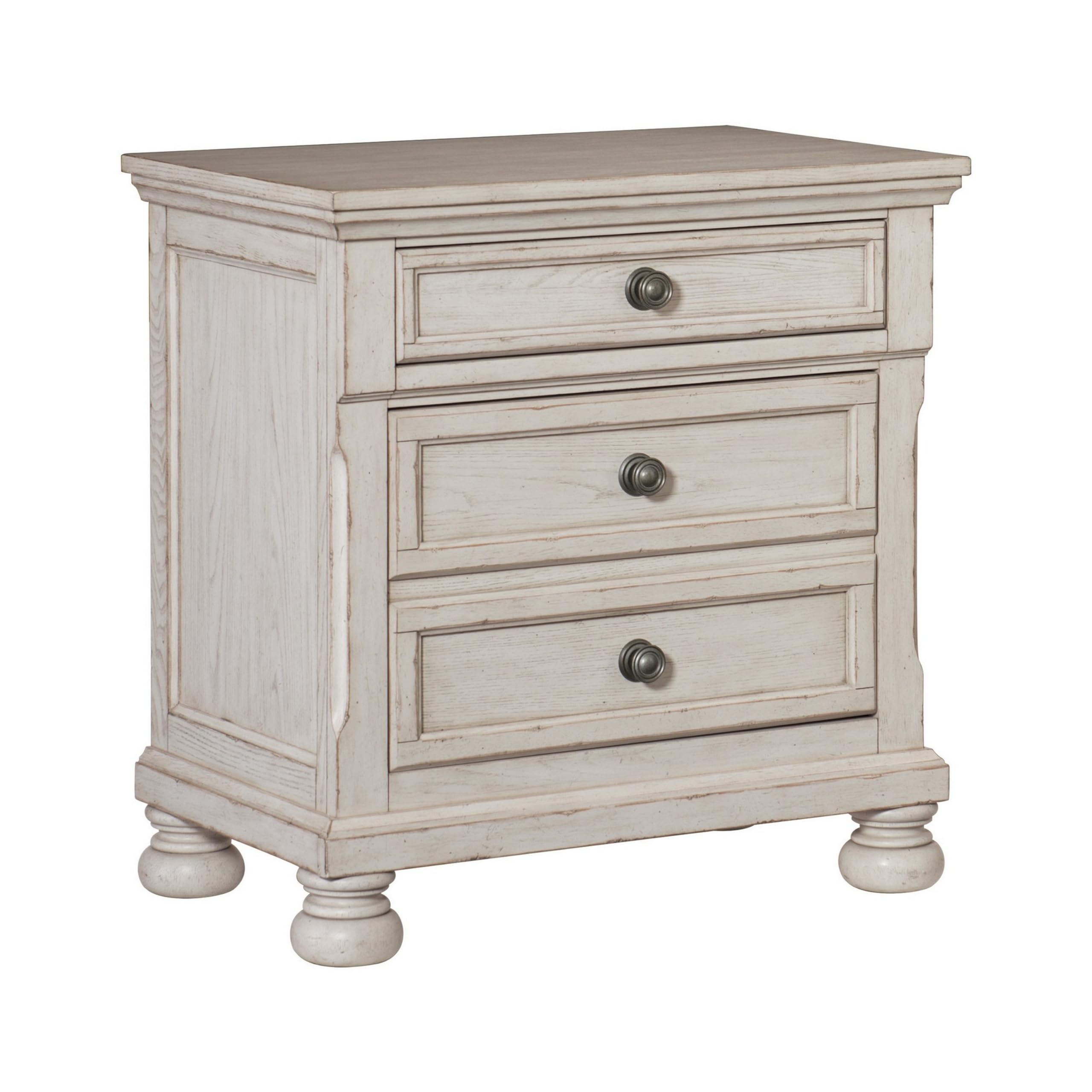 Benjara White Cottage 2-Drawer Nightstand with Molded Details & Bun Feet - Perfect for Bedroom, Guest Room, or Nursery Storage