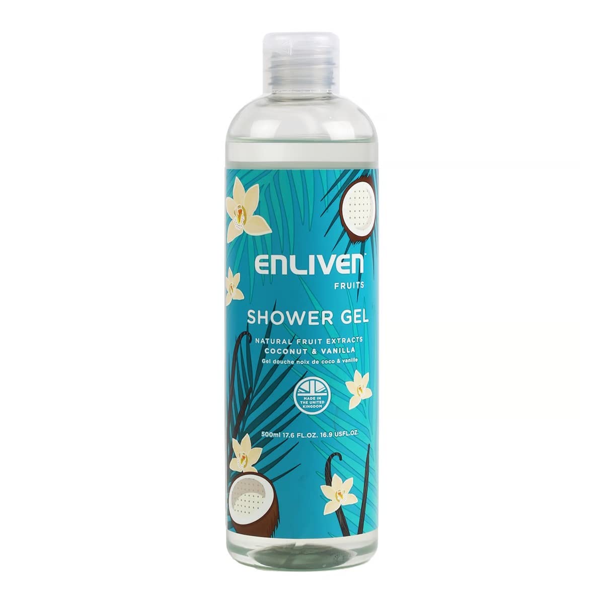 Enliven Fruit Shower Gel - Coconut & Vanilla Scented 500ml | Moisturizing Body Wash for Dry Skin | Perfect for Daily Shower & Spa Relaxation at Home