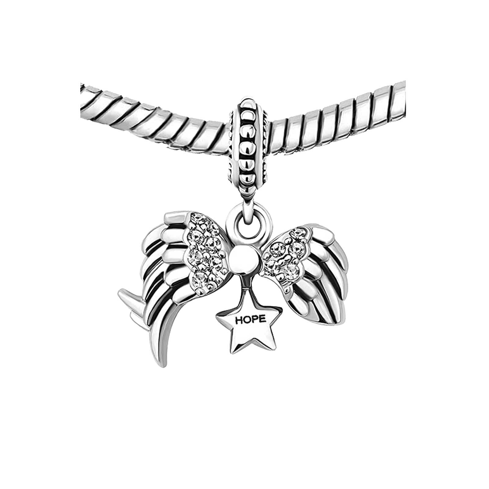 KunBead Angel Wing Feather & Star Dangle Charms - Compatible with Pandora Bracelets for Women & Girls - Jewelry Charms for Necklaces & Bracelets - Perfect for Gifts, Everyday Wear & Special Occasions