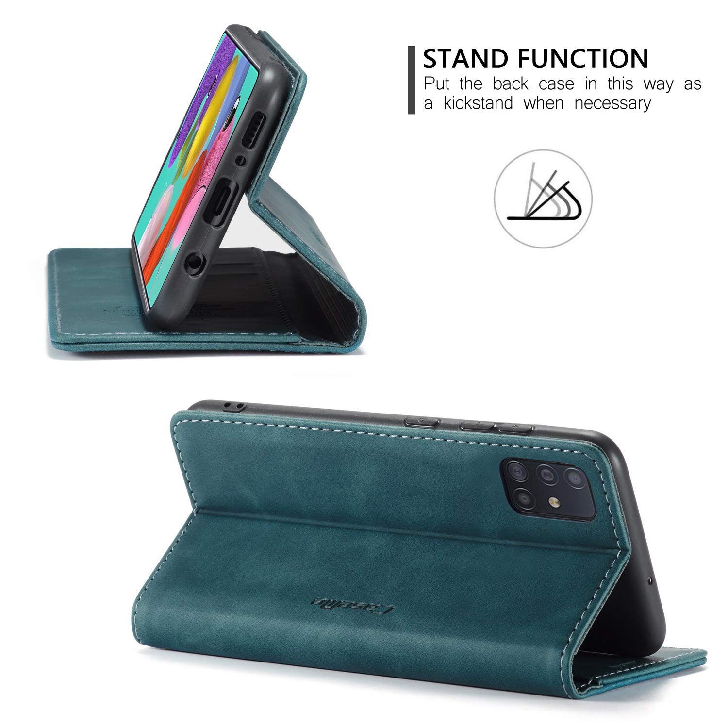 Samsung Galaxy A51 Wallet Case with Magnetic Stand - Book Style Leather Flip Cover with Card Slots & Kickstand - Protective Phone Case for Samsung Galaxy A51 6.5 Inch (Blue) - Perfect for Work, Travel & Daily Use
