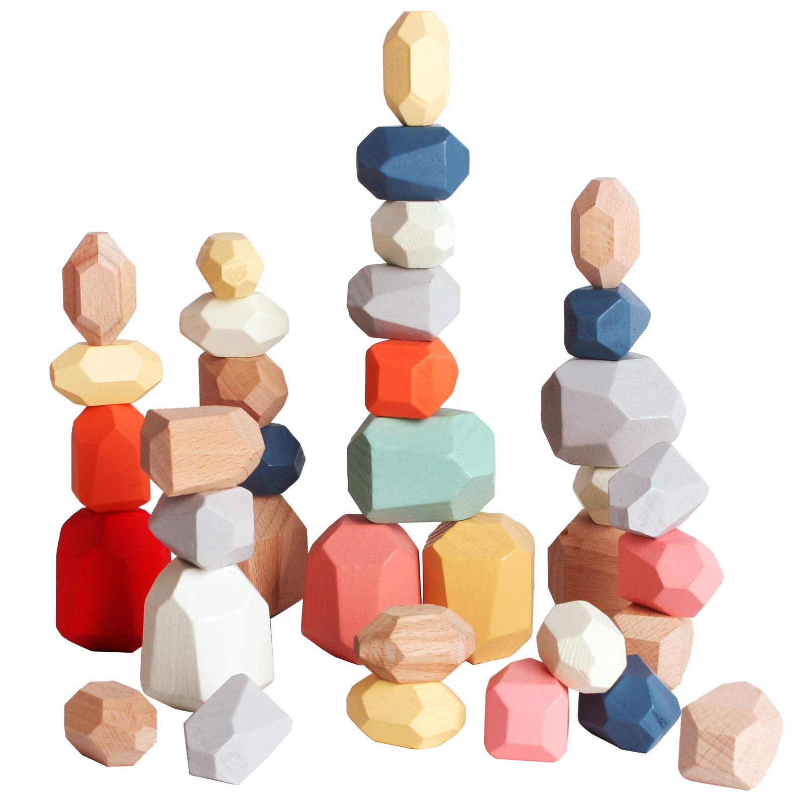 BESTAMTOY 36 PCS Wooden Stacking Stones - Montessori Sensory Toys for Toddlers, Educational Building Blocks for Kids Ages 3-6, Sorting & Balancing Game for Boys & Girls - Perfect Birthday Gift for Indoor & Outdoor Play