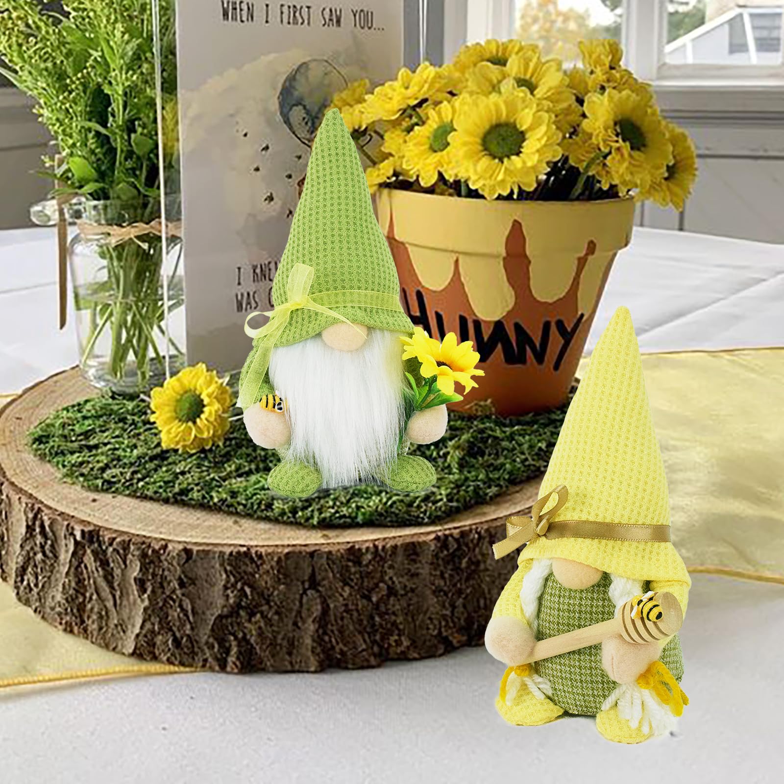 Attiigny Bumble Bee Gnome Plush Set of 2 - Handmade Honeybee Spring Summer Gnomes, Holiday Ornaments & Shelf Decor - Cute Bee Dolls for Home, Garden, and Tiered Tray Decor | Perfect for Easter, Christmas Gifts & Cozy Farmhouse Decor