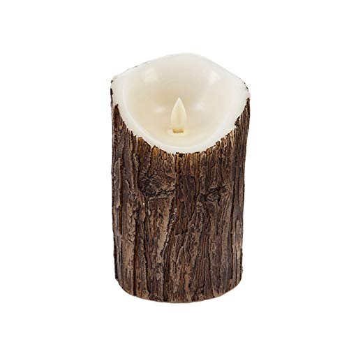Rustic Tree Bark LED Wax Pillar Candle with Moving Wick & Timer - Decorative Flameless Candles for Home, Wedding, Christmas Decor
