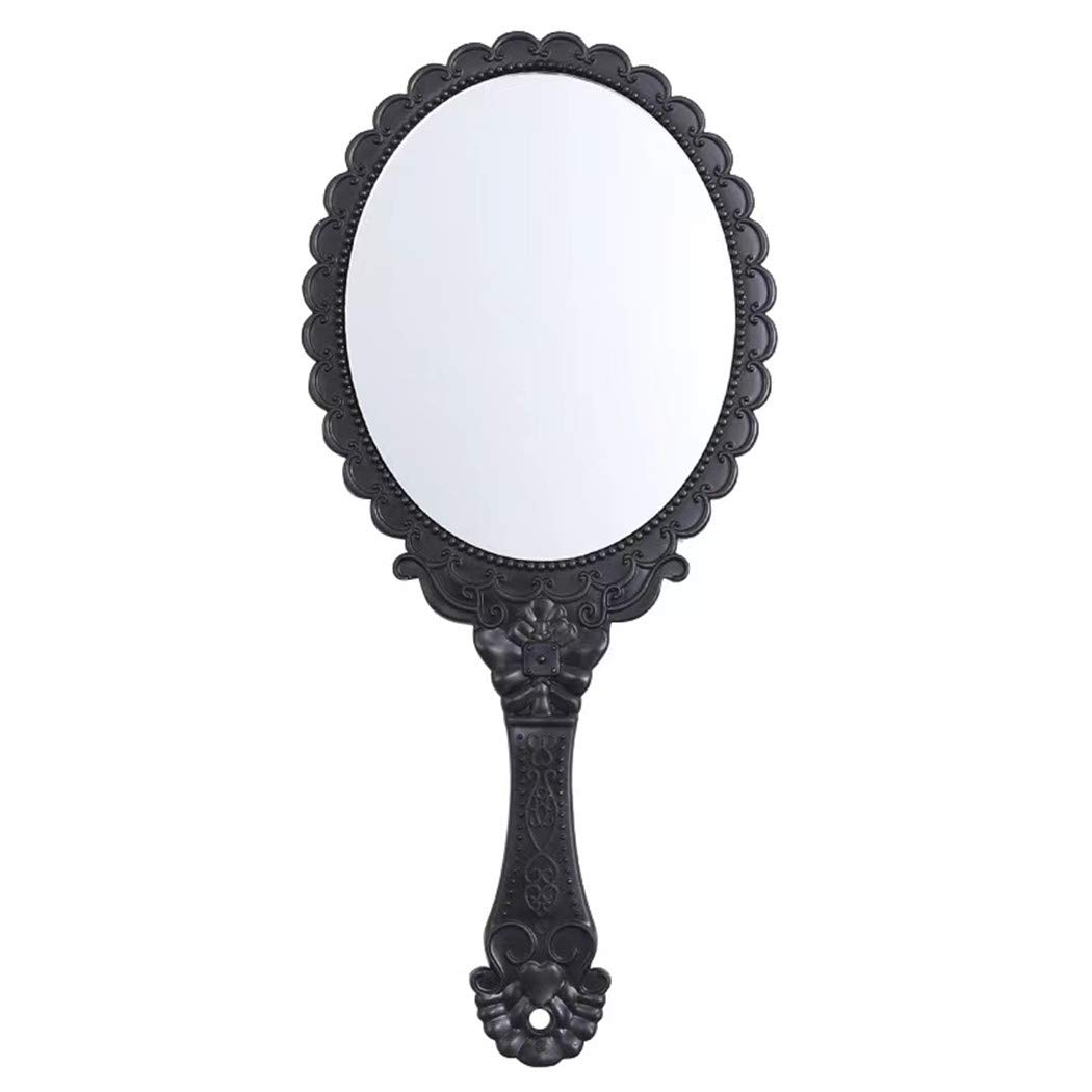 Vintage Handheld Mirror with Ornate Handle - Portable Travel Makeup Mirror for Women & Girls, Black - Perfect for Home, Travel, and On-the-Go Touch Ups