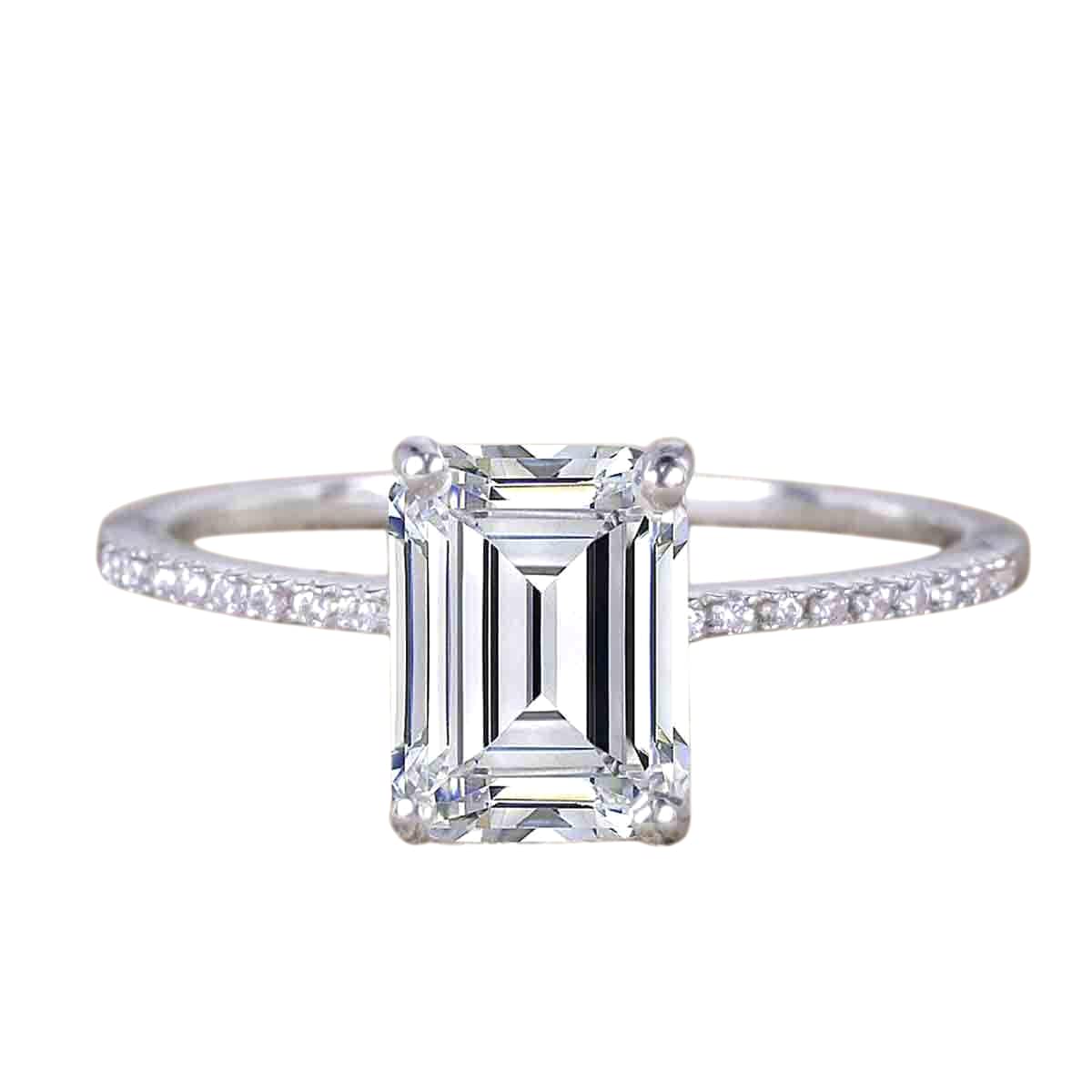 1.25 Carat Emerald Cut Moissanite & Diamond Engagement Ring for Women - Vintage Inspired Wedding Band, Proposal Jewelry Gift for Her - Perfect for Anniversaries, Valentine's Day & Special Occasions