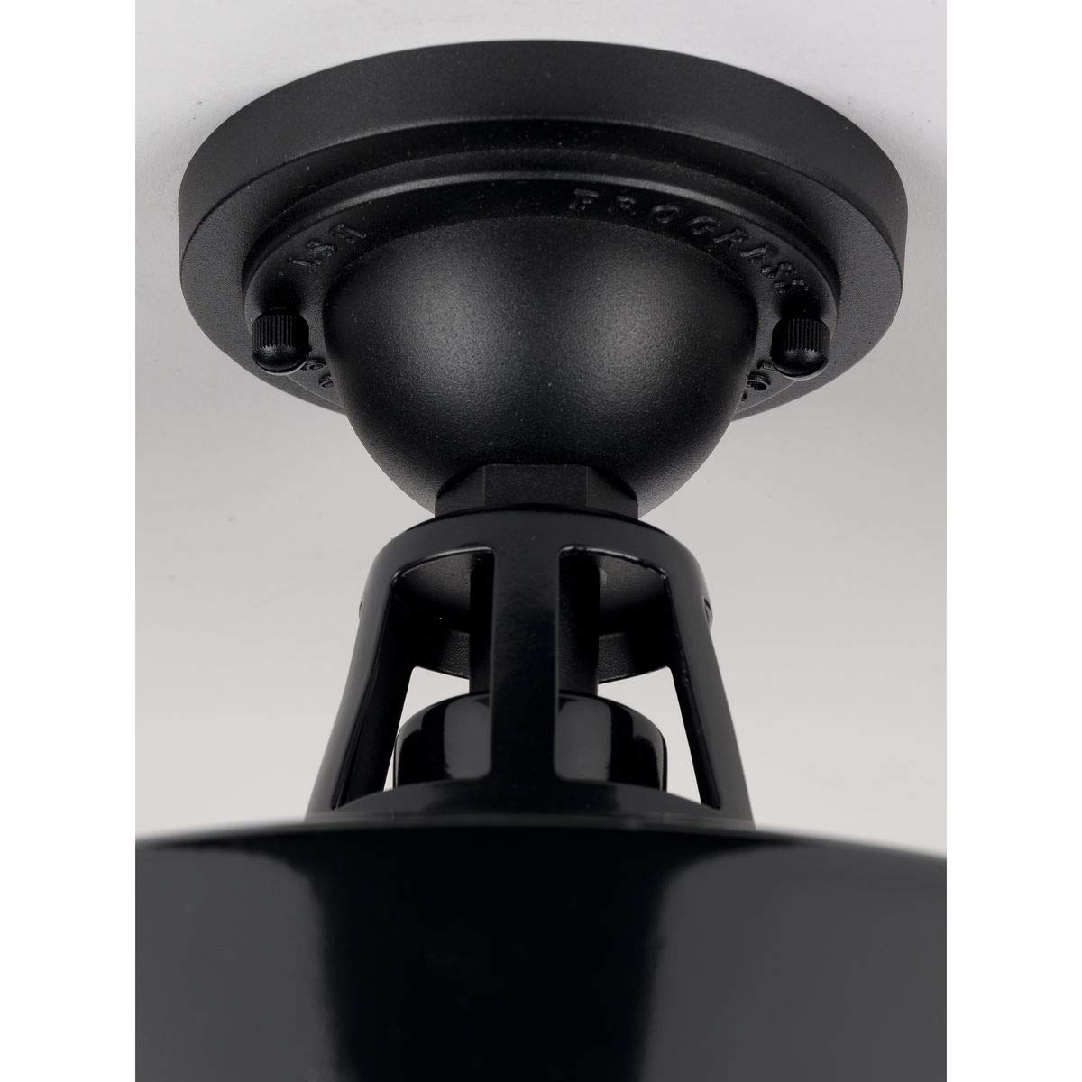 Progress Lighting Cedar Springs 1-Light Farmhouse Outdoor Semi-Flush Mount Ceiling Light - Gloss Black, 9.5x13.25x13.25 Inches - Rustic Porch, Patio & Entryway Lighting for Country Homes