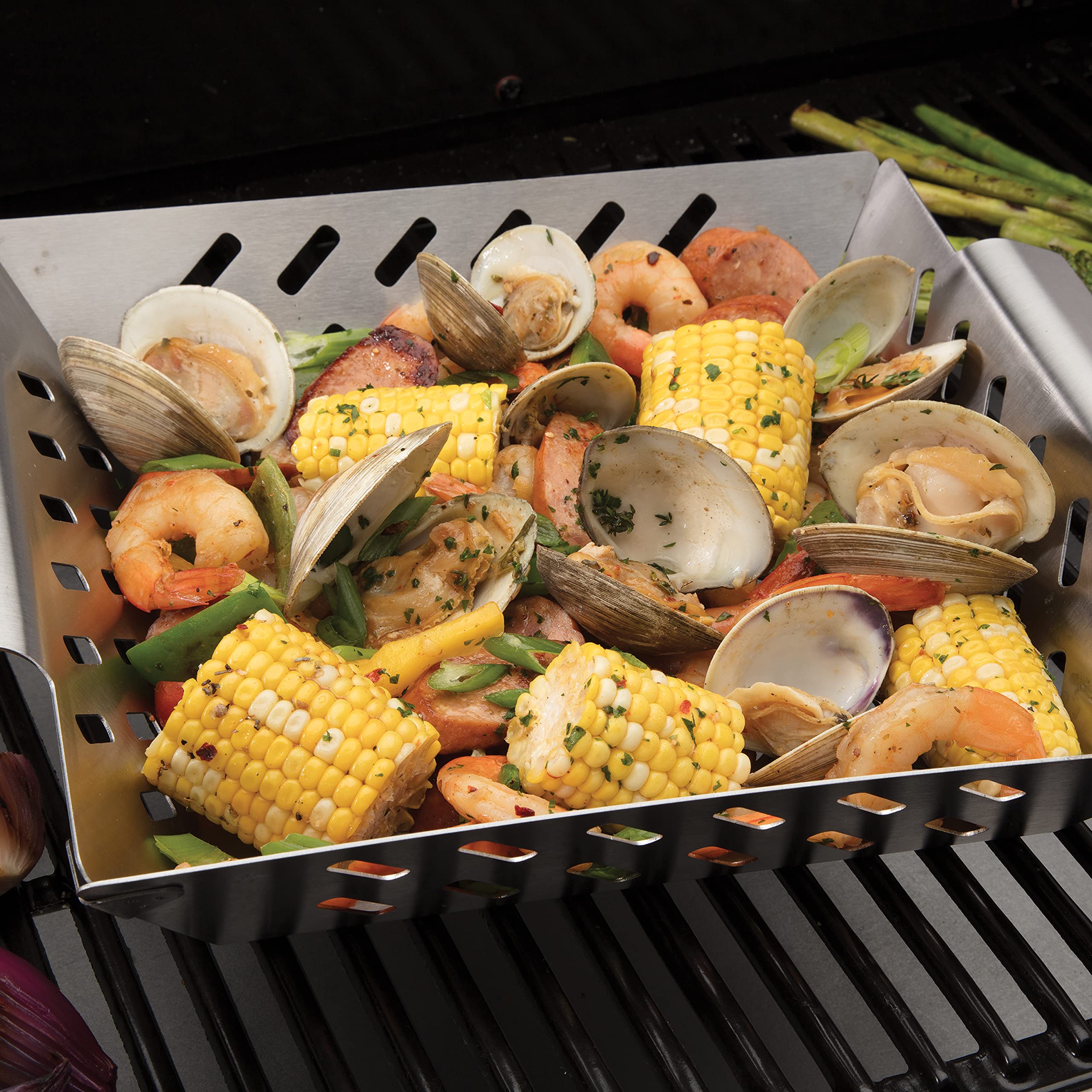 Cuisinart CGWM-019 Stainless Steel BBQ Wok with Built-in Handles - Heavy Duty Grilling Basket for Vegetables, Seafood & Meat - Perfect for Outdoor Cooking, Camping & Backyard BBQs