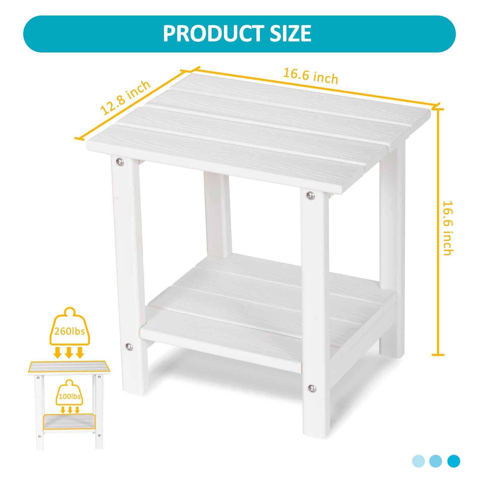 2-Tier Outdoor Side Table with Wood-Like Grain - 16.6
