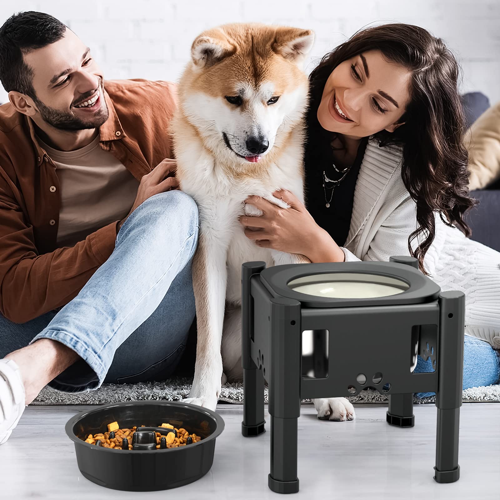 **Lewondr 80OZ Adjustable Elevated Dog Bowl Stand - No Spill Slow Feeder Water Bowl for Small, Medium & Large Dogs - Perfect for Indoor & Outdoor Use**