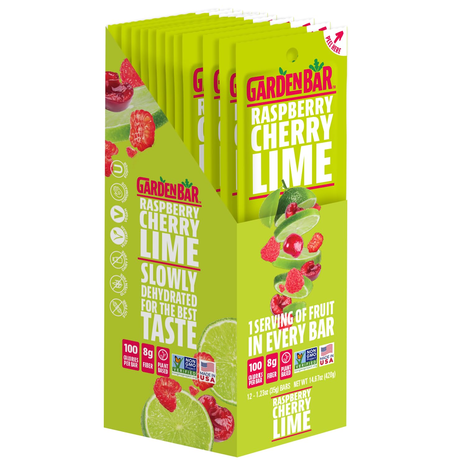 Organic Raspberry Cherry Lime Fruit Leather Snacks | Healthy, Gluten-Free, Non-GMO, High Fiber Natural Treat | 12-Pack | Perfect for Hiking, School Lunches & On-the-Go Snacking