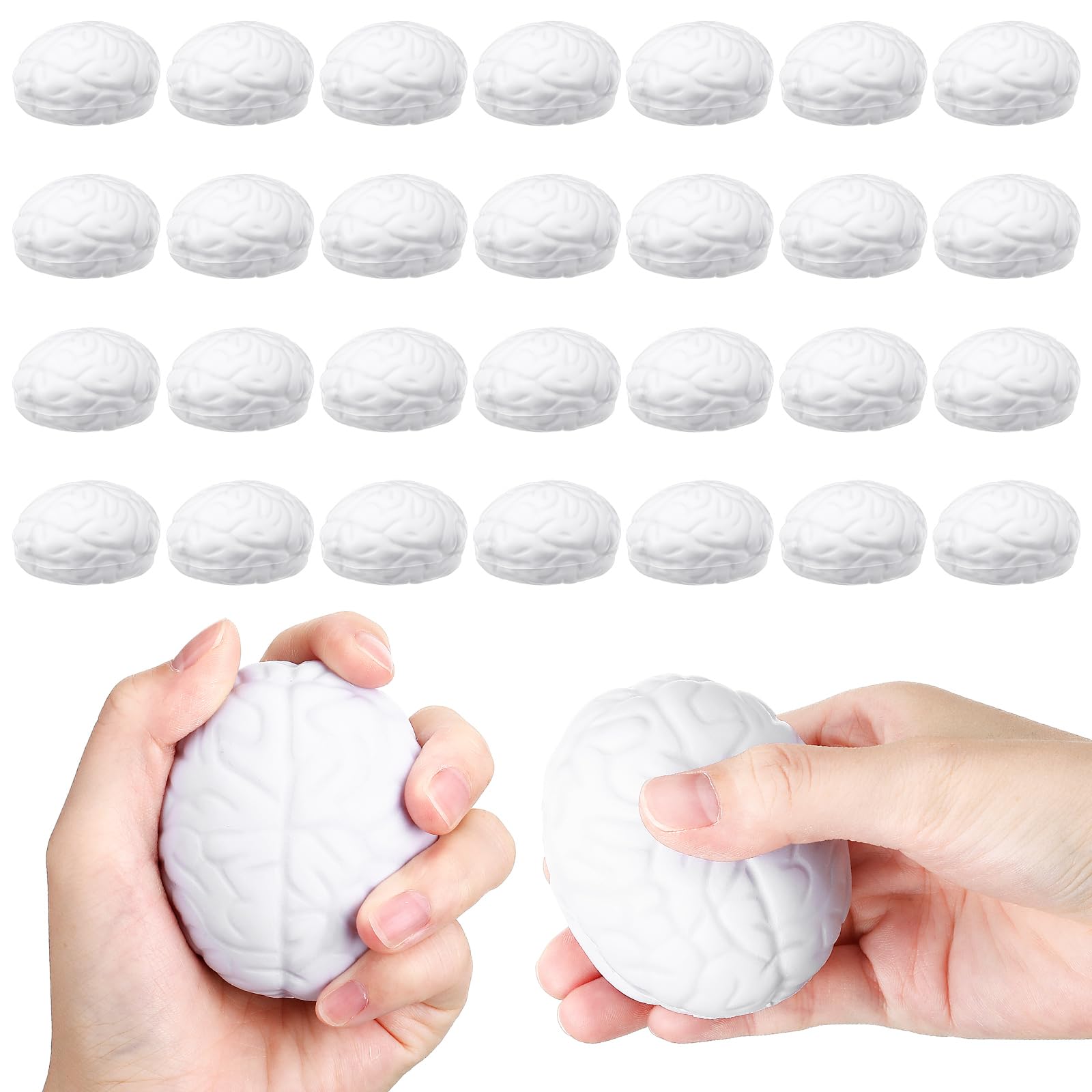 Jenaai 30-Pack Halloween Stress Balls - 2.76 Inch PU Squeeze Toys for Hand Exercise, Grip Strength & Stress Relief - Funny Sensory Fidget Toys for Teens & Adults (White) - Perfect for Office, Classroom, Therapy & Anxiety Relief