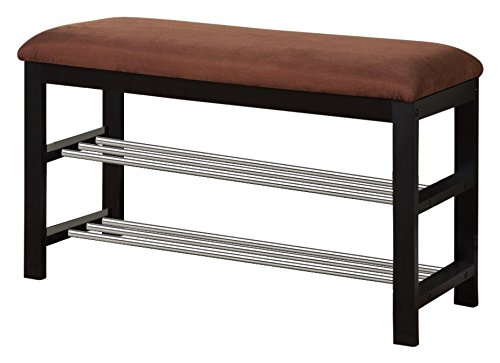 Kings Brand Chrome Shoe Rack Organizer & Bench with Storage - Chocolate Brown for Entryway, Bedroom, or Closet Organization - Sturdy Metal Shoe Shelf & Seating Bench for Home & Apartment