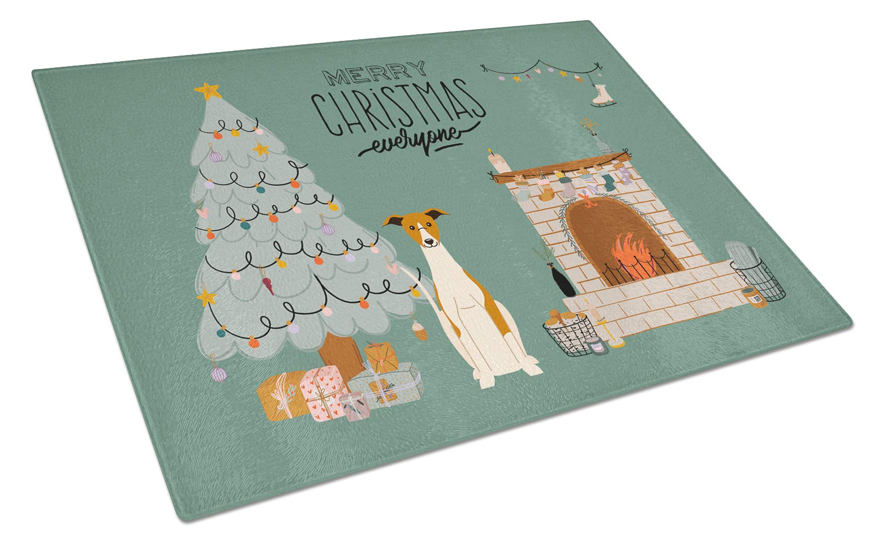 Whippet Christmas Everyone Tempered Glass Cutting Board - Large Decorative Kitchen Chopping & Serving Board | Perfect for Holiday Entertaining, Food Prep & Gift Giving