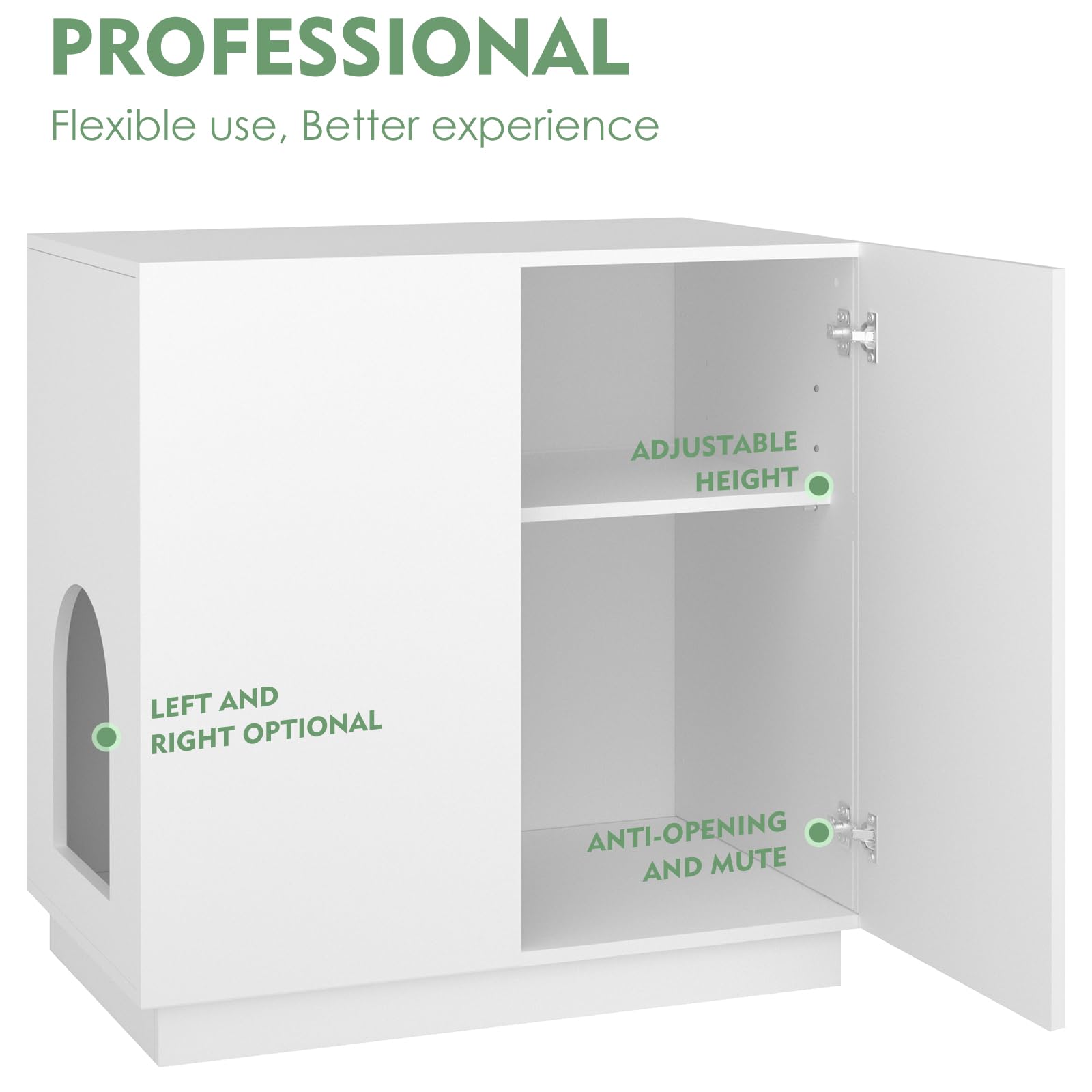Modern Cat Litter Box Enclosure Furniture with Storage & Side Cabinet - Large Hidden Litter Box Furniture for Cats - White | Stylish Pet Furniture for Living Room, Bedroom or Bathroom