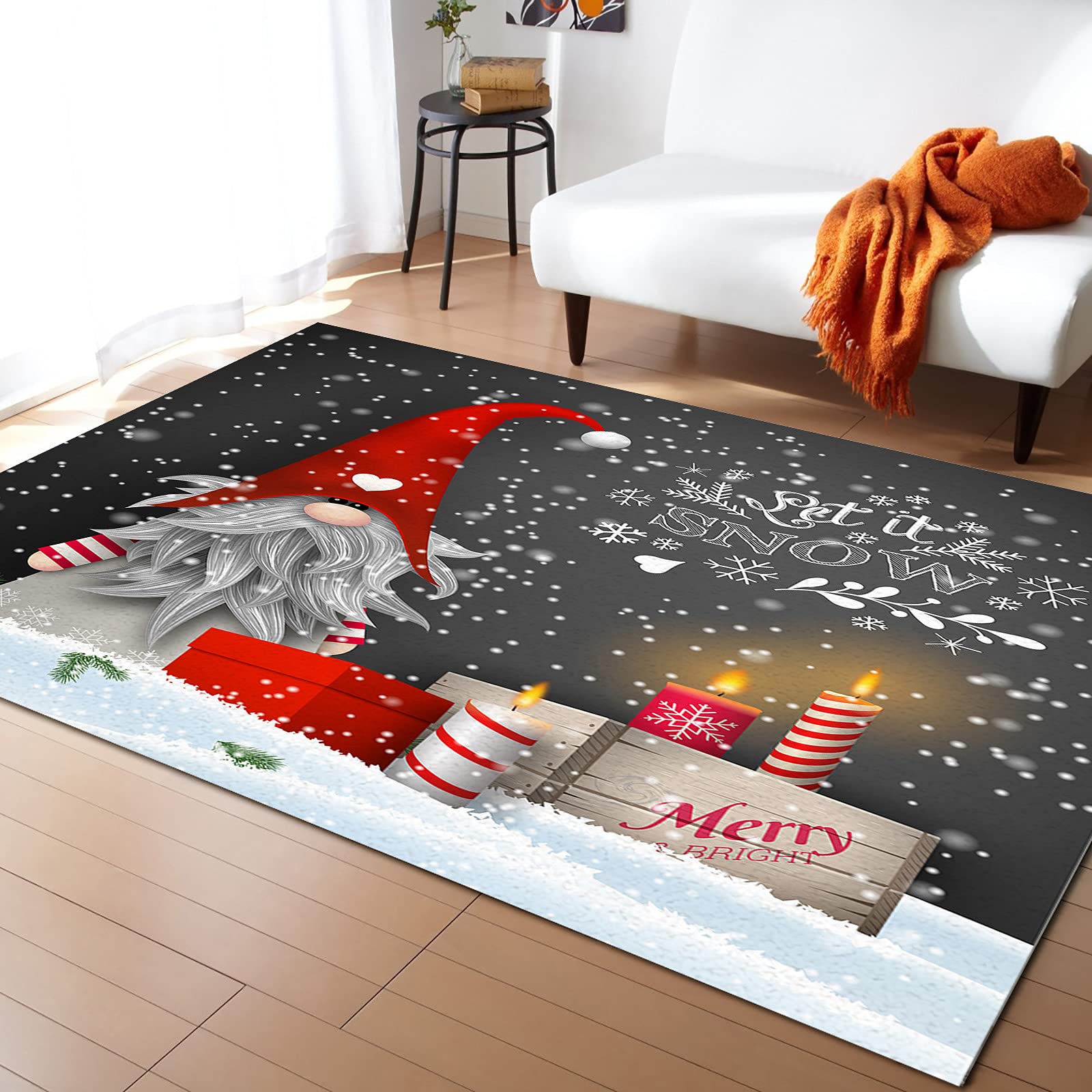 Ultra Soft Plush Area Rugs for Bedroom & Living Room - Non-Slip Absorbent Throw Carpet with Christmas Gnome Santa Snowflake Design | Cozy Floor Mat for Holiday Decor, Romantic Candle Nights & Winter Home Comfort