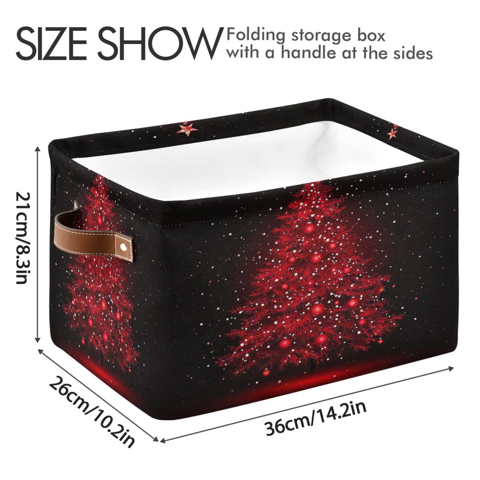 Joisal Red Christmas Tree Fabric Storage Bins 2-Pack - 14x10x8 Inch Large Closet Organizers with Handles - Perfect for Holiday Decor Storage, Shelving Organization & Bedroom Closet
