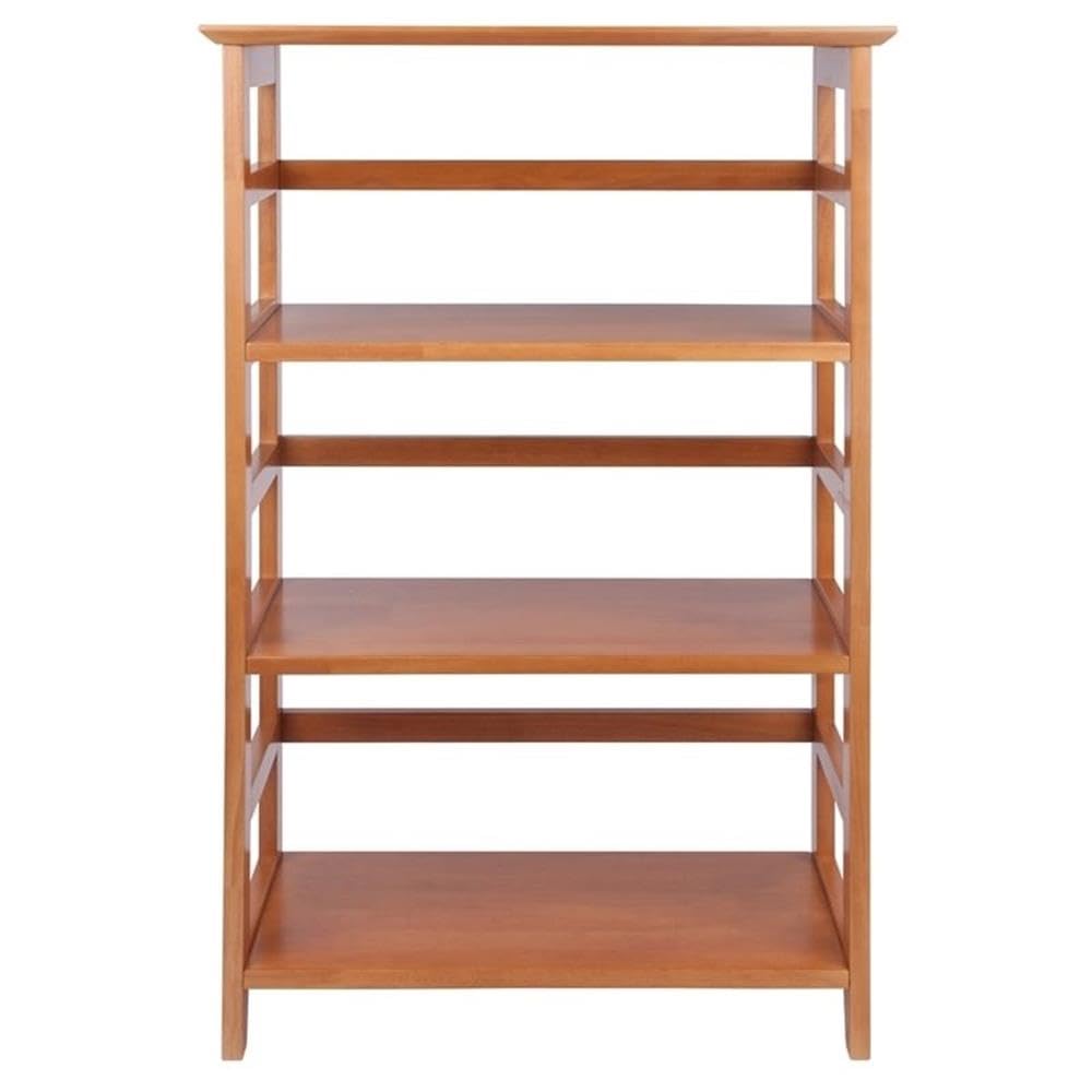 Pemberly Row 3-Tier Solid Wood Bookshelf - Honey Brown Finish Transitional Style Bookcase for Living Room, Bedroom & Office Storage