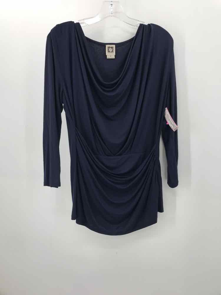 Pre-Owned Anne Klein Navy Blue Blouse Women's Size Medium - Perfect for Office Wear, Casual Outfits & Special Occasions
