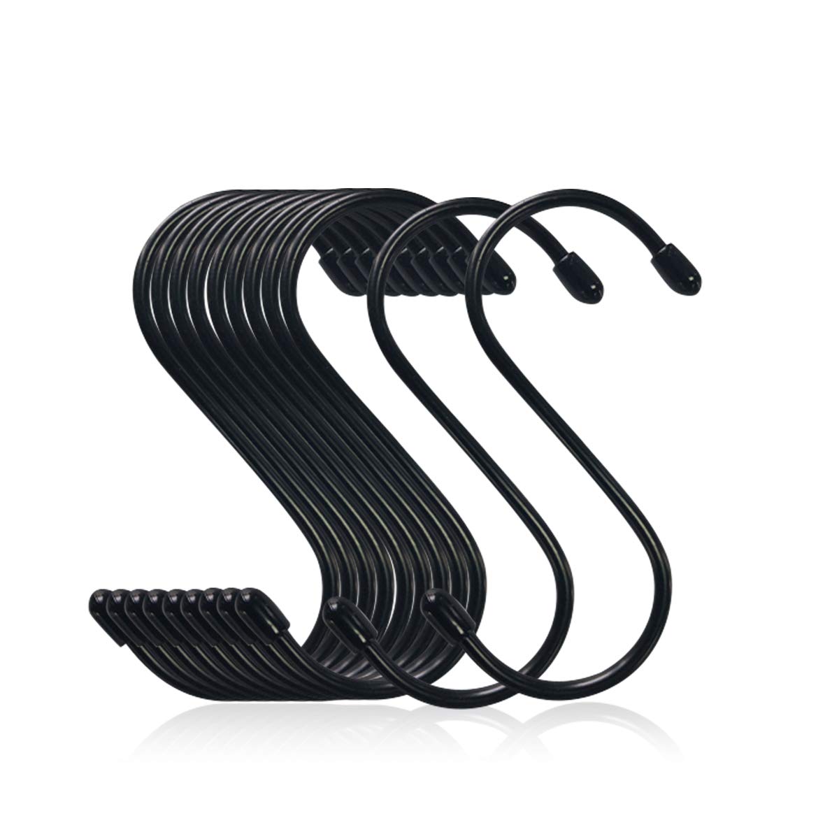 20 Pack S-Shaped Hanging Hooks for Kitchen - Heavy Duty Pot Pan Hooks for Pots, Pans, Plants, Bags & Towels - Space Saving Organizer for Kitchen, Bathroom, Bedroom & Office (Black) - Perfect for Cabinet Doors, Shelves & Wall Mounting