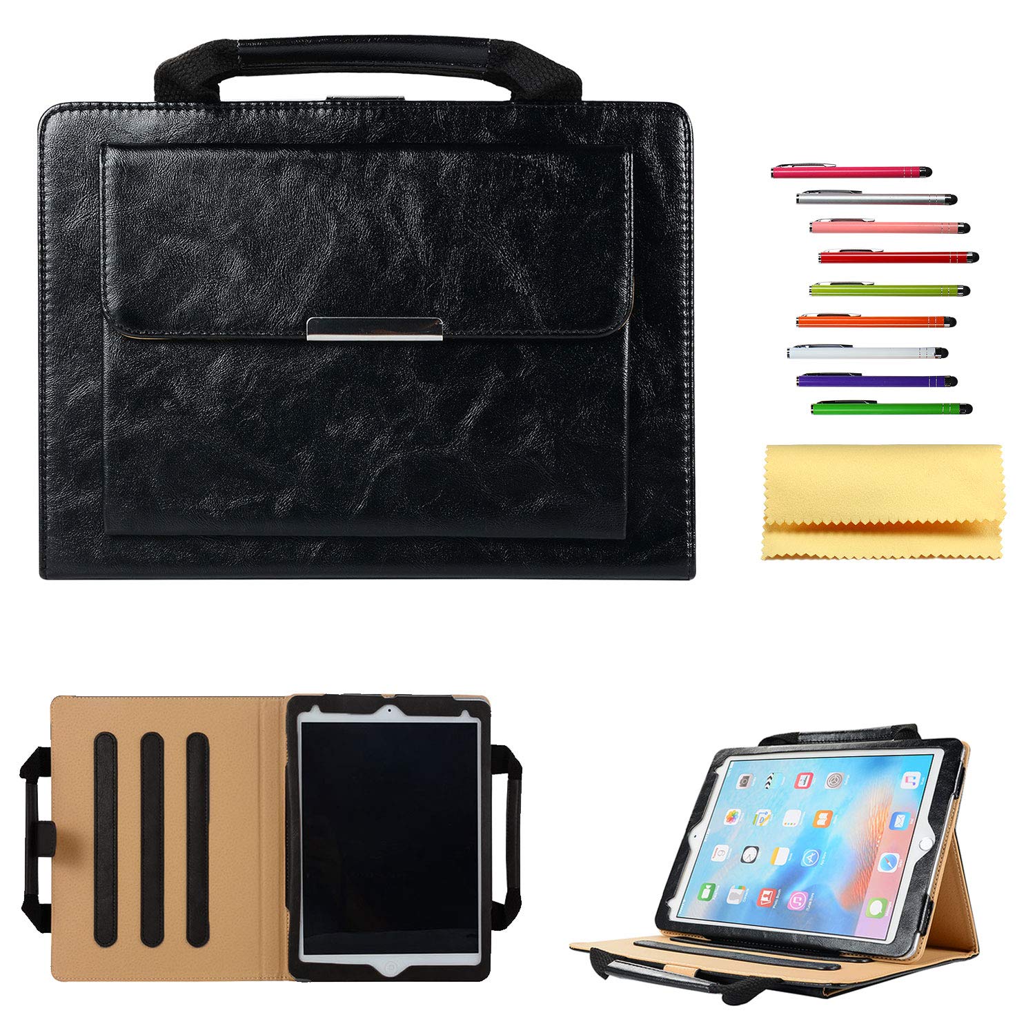 Premium iPad 9.7 Inch Case with Hand Strap & Pencil Holder - Auto Sleep/Wake Feature - Folio Stand Cover for Apple iPad 9.7