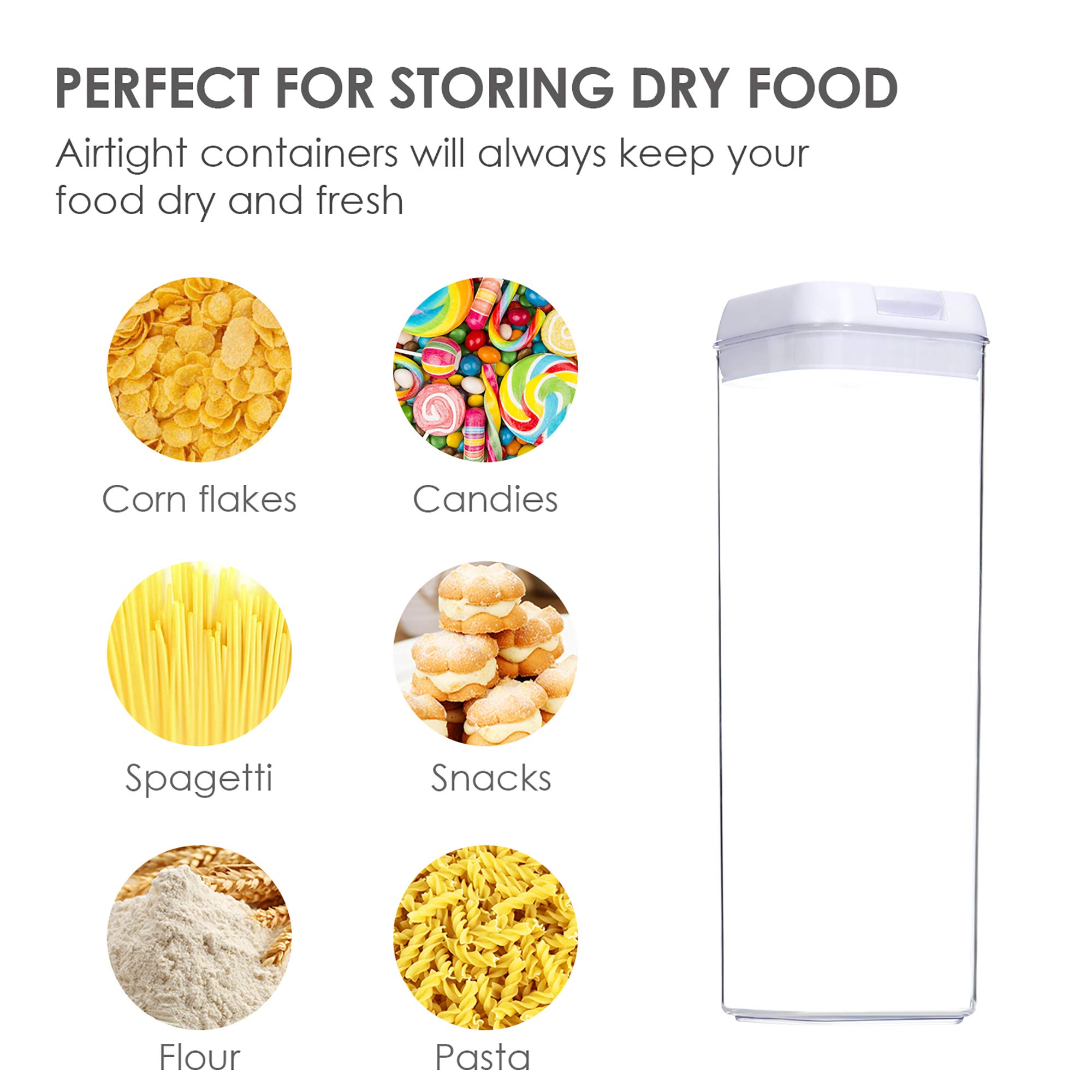 Vtopmart 4-Piece 3.2L Airtight Food Storage Containers with Lids & 4-Piece 1.9L BPA-Free Plastic Pasta Containers - Kitchen Organization for Dry Goods, Flour, Sugar, Rice, Cereal, Spaghetti Storage - Space Saving Stackable Design for Pantry, Cabinet, Fridge