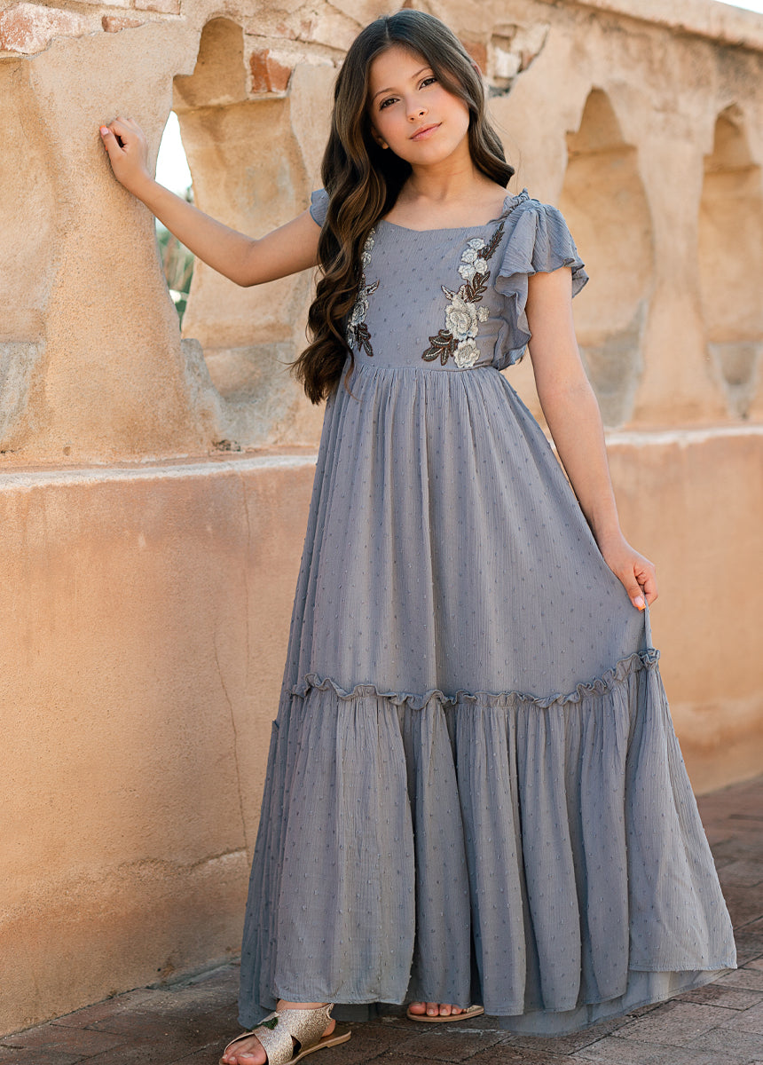 Dewi Women's Dusty Blue Flowy Midi Dress - Elegant Casual & Party Wear for Summer, Weddings, and Special Occasions