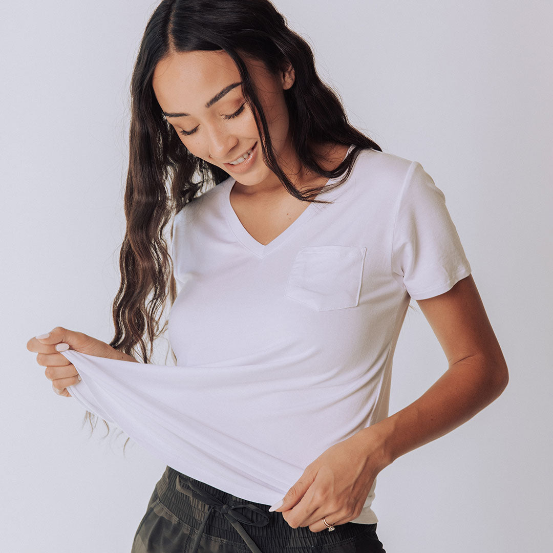 Soft & Breathable Bamboo V-Neck T-Shirt for Women - Eco-Friendly White Basic Tee - Perfect for Casual Wear, Yoga & Everyday Comfort