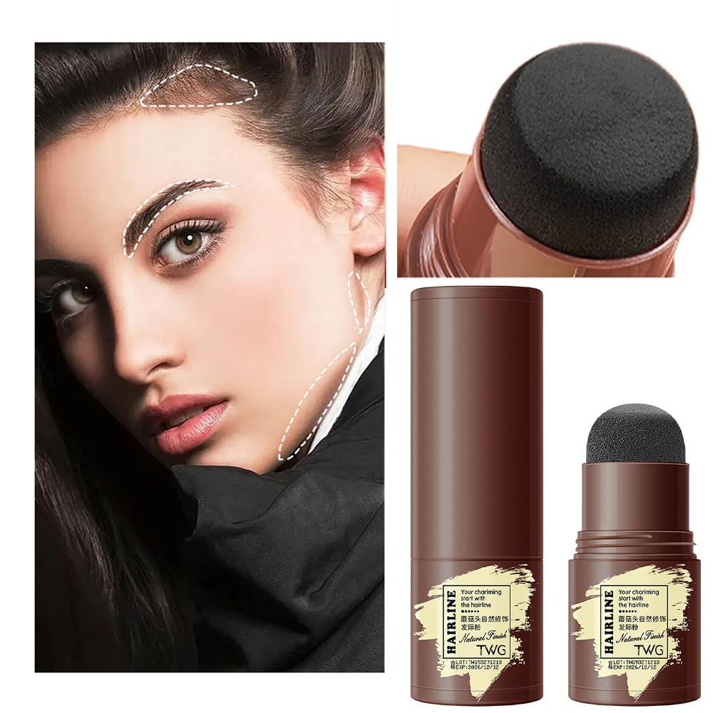 Natural Hairline Powder Stick with 2 Eyebrow Pencils - Waterproof Root Touch Up & Hair Shadow Powder for Thin Hair, Hair Filler & Cover Up - Perfect for Daily Use, Travel & Quick Touch-Ups (Brown)