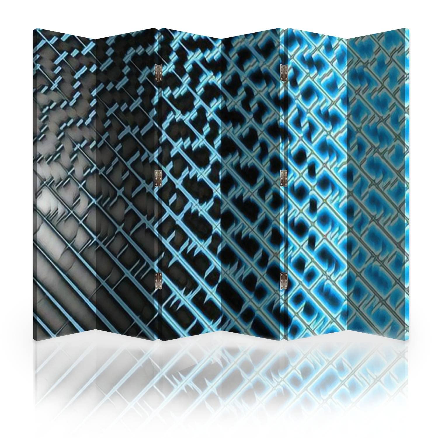 Abstract Blue Stripe Canvas Room Divider Screen - 6-Panel Folding Privacy Partition with Fractal Art Design | Perfect for Home Office, Studio, and Bedroom Separation