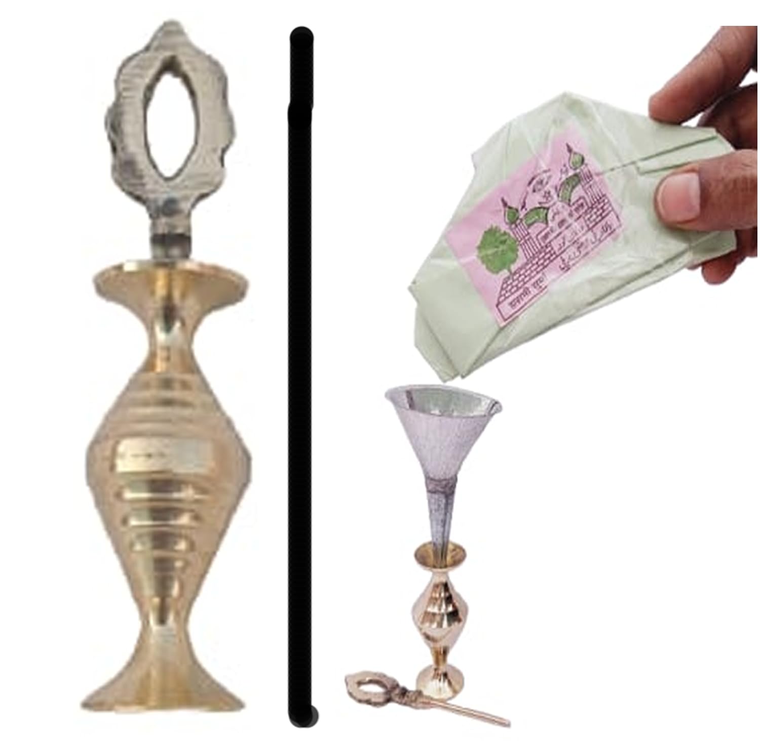 **Premium Mii Art Brass Surmedani with Funnel & Kuppi - Traditional Eye Kohl (Surma) Applicator Set - Includes 1 Brass Surmedani, 1 Funnel, 2 Surma Packs - Perfect for Ayurvedic & Natural Eye Care (9 cm Size)**    *(Ideal for applying natural kohl (surma) to enhance eye health, reduce irritation, and maintain traditional beauty rituals.)*