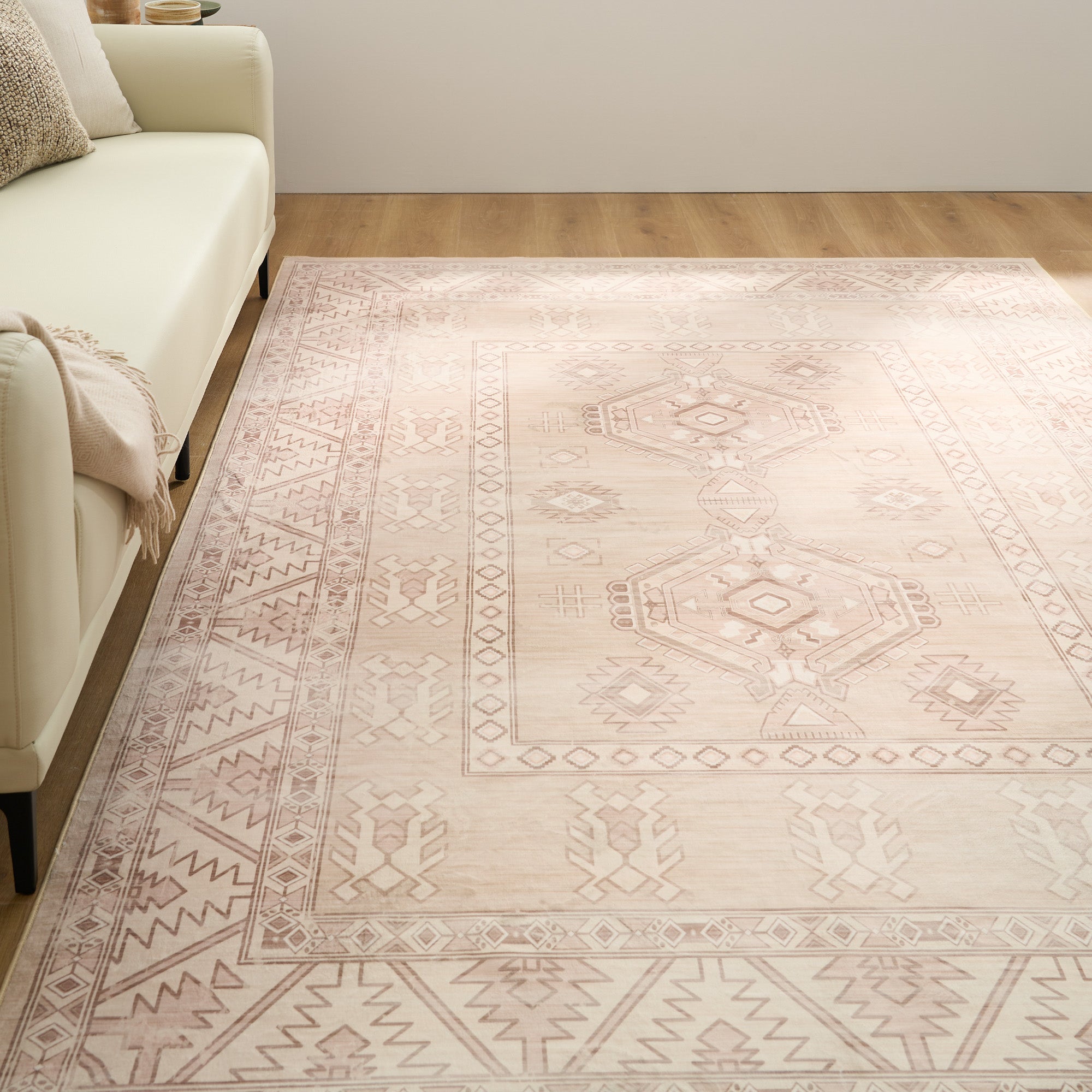 Easy Clean Washable Rug - Boho Geometric Rustic Desert Design - Durable Spillproof & Pet Friendly - Non Slip Living Room Area Rug - Perfect for Home Decor, Bedroom, Nursery & High Traffic Areas
