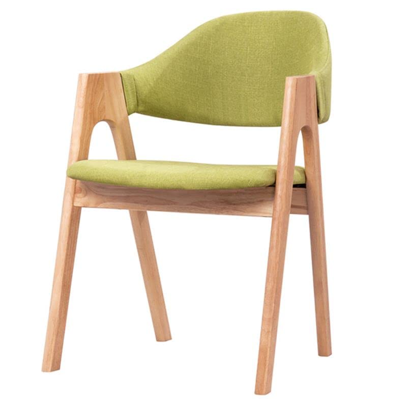 Modern Upholstered Dining Chair - 1 Piece Matte Finish Armchair with Natural Wood Legs for Kitchen, Dining Room, Cafe & Milk Tea Shop - Green & Wood Tone (Home & Commercial Use)