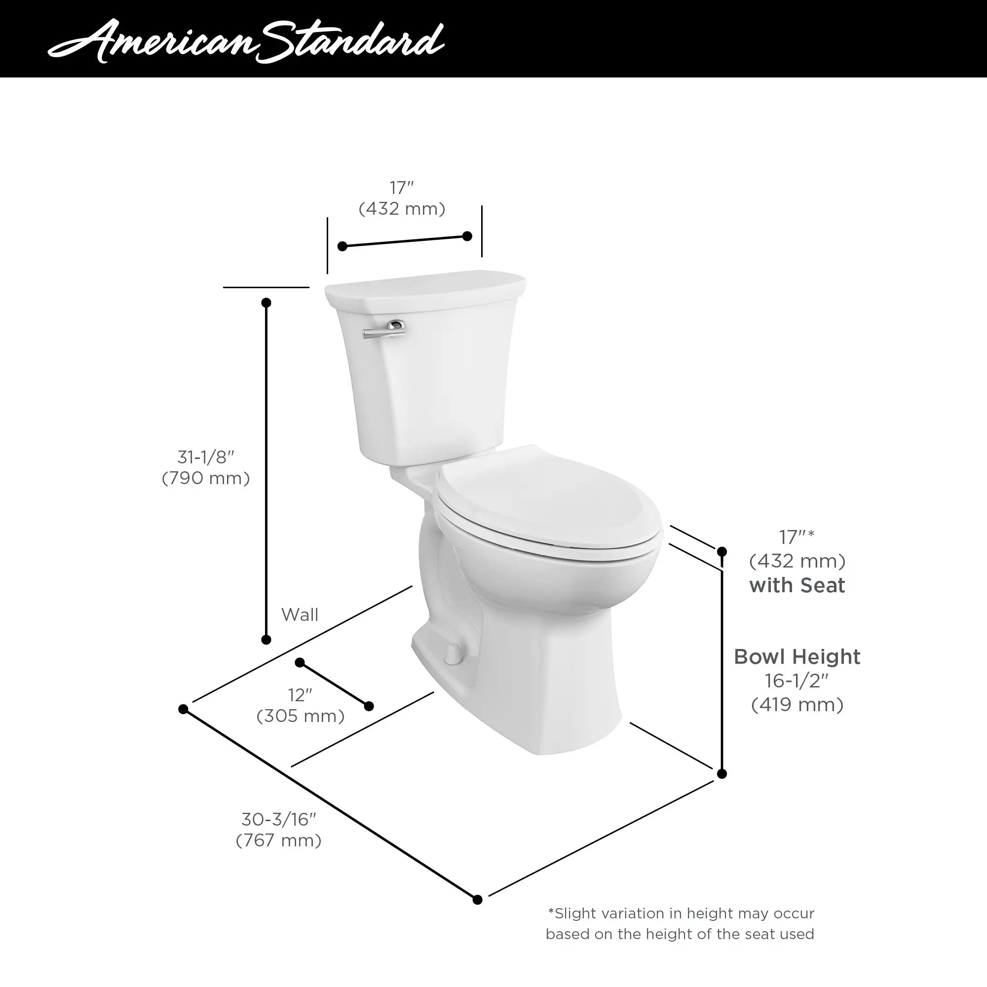 Edgemere® Two-Piece 1.28 GPF/4.8 LPF Elongated Chair Height Toilet Bowl (Seat Not Included) - Perfect for Small Bathrooms & ADA Compliant Spaces