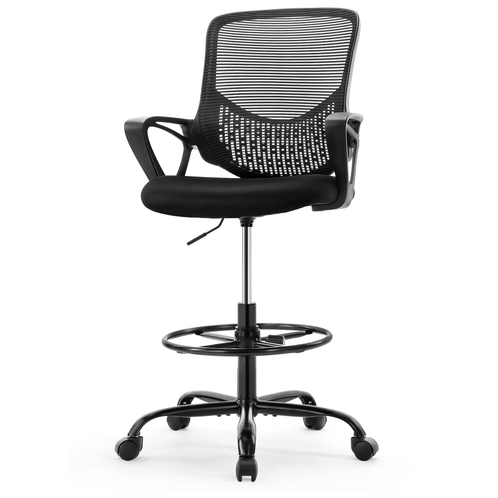 Ergonomic Mesh Office Chair with Adjustable Foot Ring & Armrest - Tall Computer Standing Desk Task Chair for Home Office, 360° Swivel Rolling, Breathable Mesh Back & Lumbar Support (Black) - Perfect for Long Work Hours, Gaming, and Remote Work Comfort