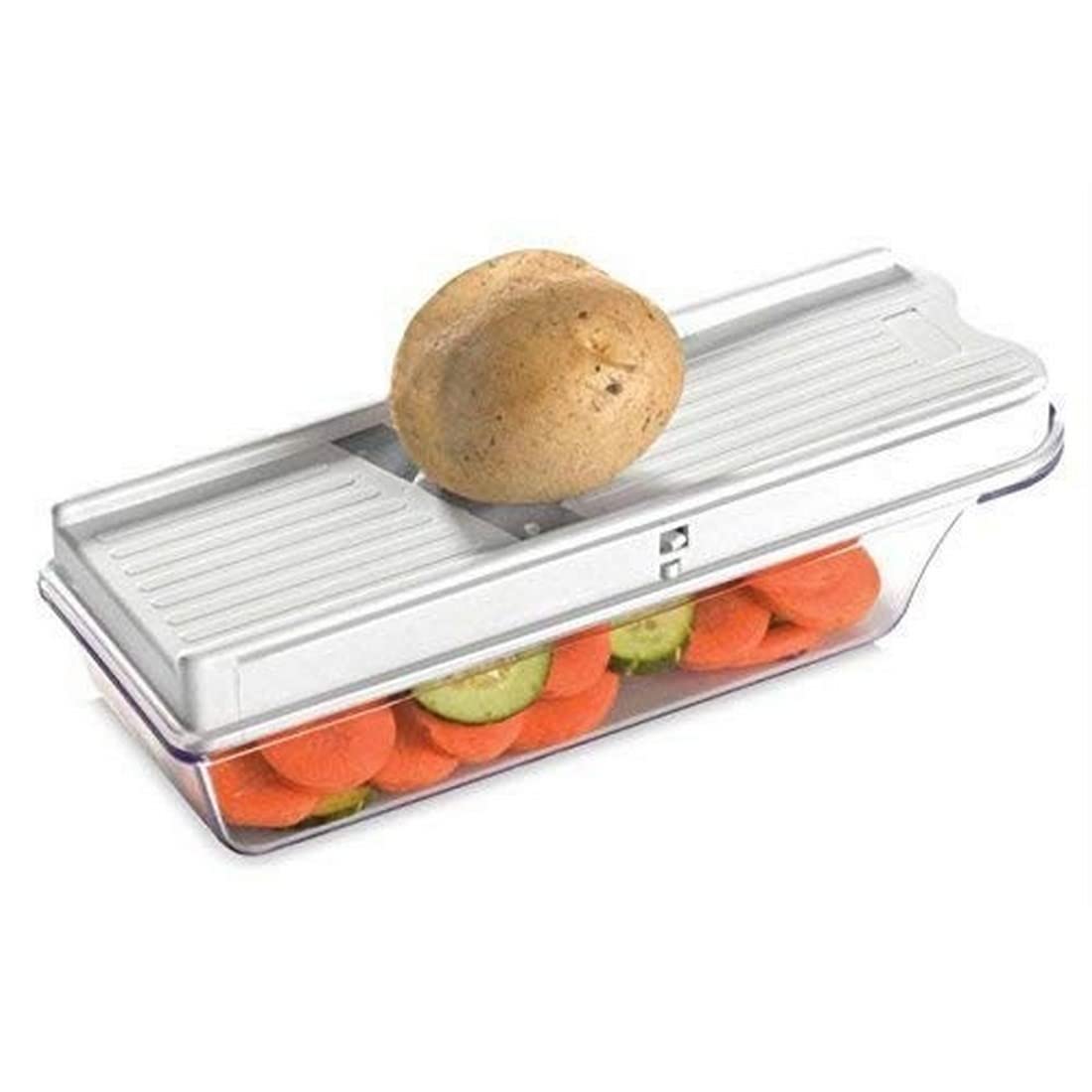 Premium Stainless Steel Garlic Ginger Slicer & Grater with Adjustable Thickness & Hand Guard - Multi-Purpose Vegetable Cutter for Onions, Carrots, Potatoes - Includes Storage Container - Perfect for Cooking, Meal Prep & Kitchen Organization