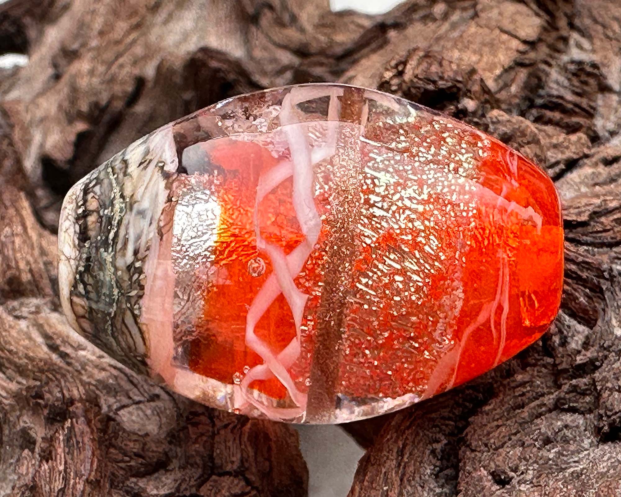Orange Dichroic Organic Lampwork Glass Focal Bead for Jewelry Making - Handmade SRA Art Bead for Necklaces, Bracelets & DIY Crafts
