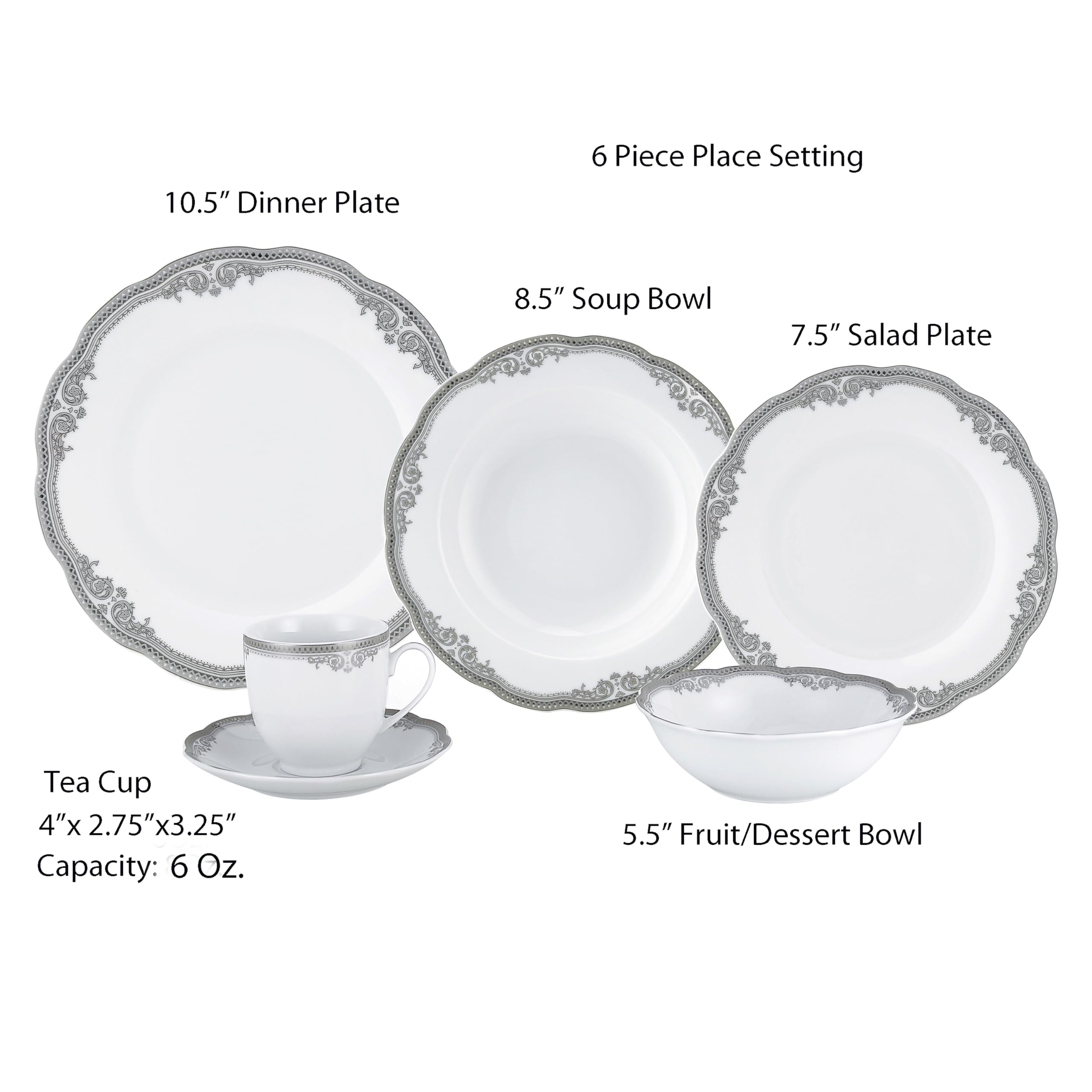Lorenzo Import Elizabeth 57-Piece Wavy Porcelain Dinnerware Set - Elegant Dinner Plates, Bowls & Cups for Formal Dining, Wedding, Restaurant & Home Use