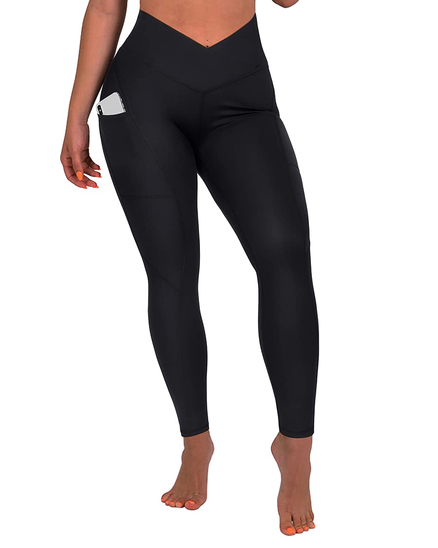 SUUKSESS Women's High Waisted Yoga Pants with Pockets - Tummy Control Workout Leggings for Gym, Running & Lounge Wear - Comfortable Stretchy Crossover Activewear