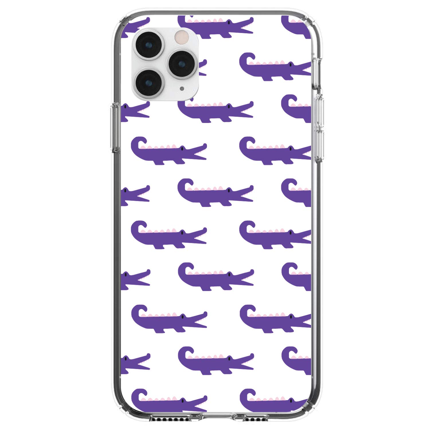 Premium Shockproof Hybrid Case for iPhone 13 Pro Max (6.7 Inch) - Clear TPU Bumper with Acrylic Back & Tempered Glass Screen Protector - Purple White Alligator Cartoon Design - Perfect for Daily Use, Outdoor Activities & Travel Protection