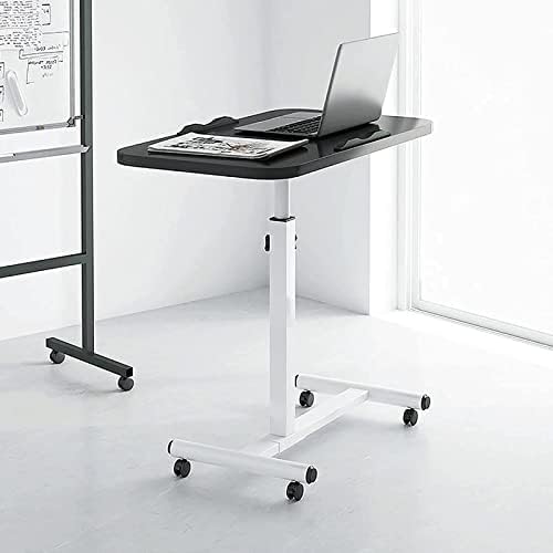 POCHY Adjustable Height Overbed Table with Wheels - Foldable Mobile Standing Desk, Steel Pipe Bedside Table for Laptop, Eating, Reading in Bed or Hospital Use